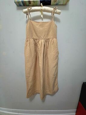 Uniqlo Beige Tie-Strap Midi Dress Liocell/linen US S